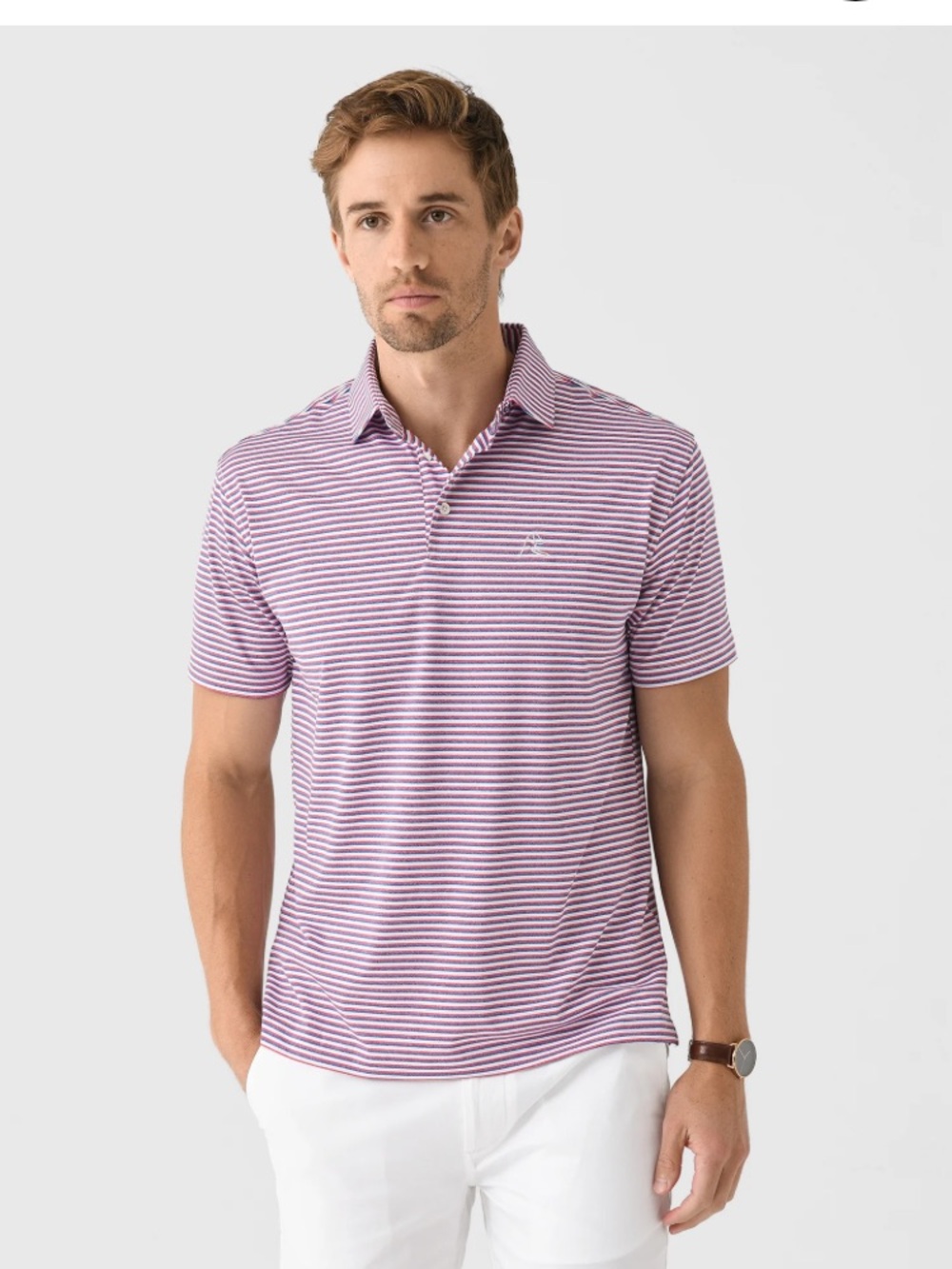 Rhoback Mens Performance Polo Golf Shirt Red Blue Heather Stripe XL top Tee